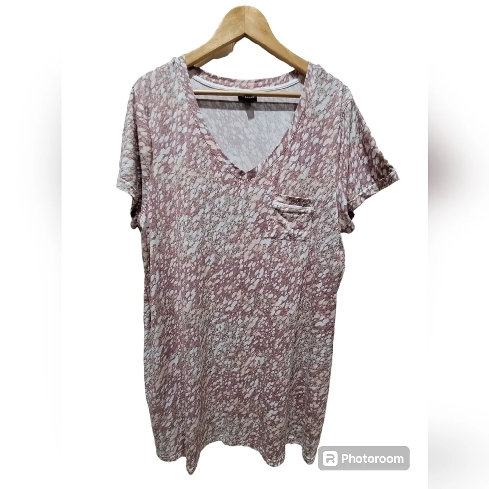 Tahari 1X Pink White Watercolor Pajama Dress Loungewear Midi